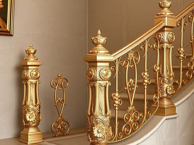 Cast brass newel and balustrade detail